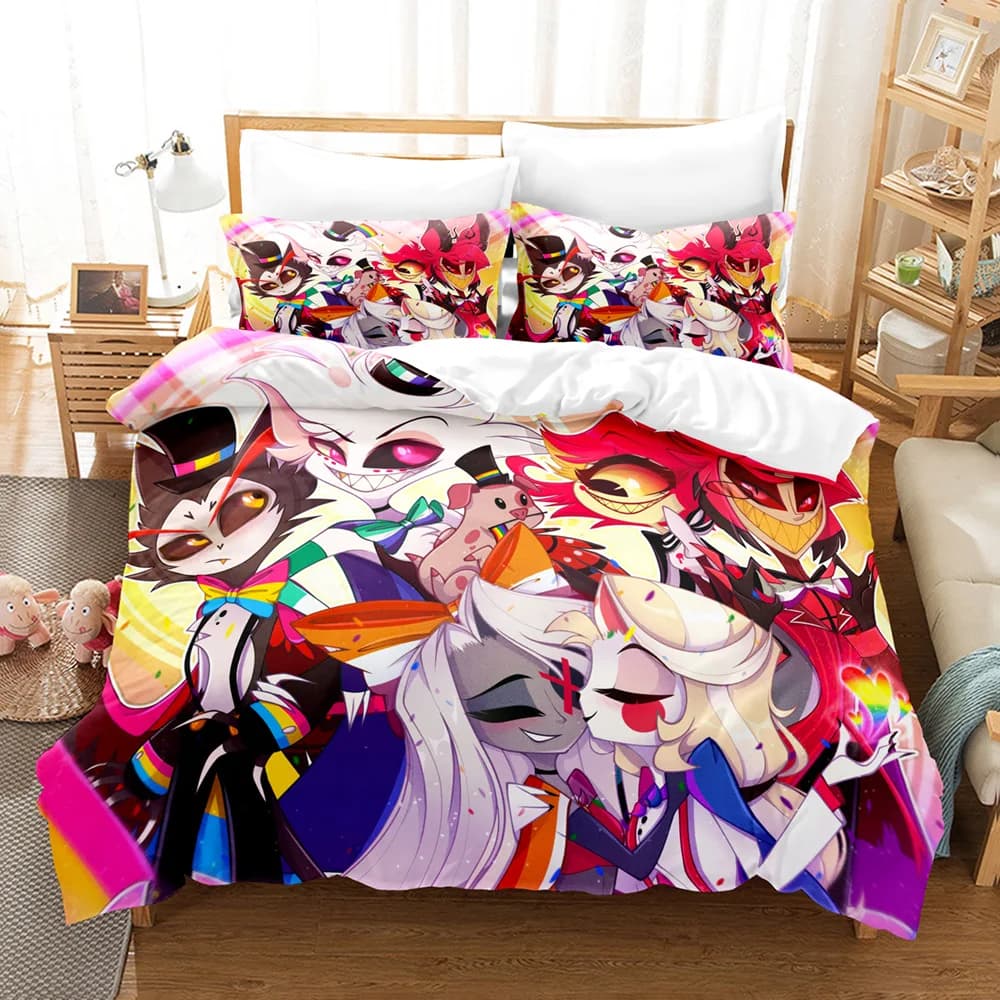 Mode dessin animé Hazbin hôtel ensemble de literie housse de couette ensemble avec taie d'oreiller d