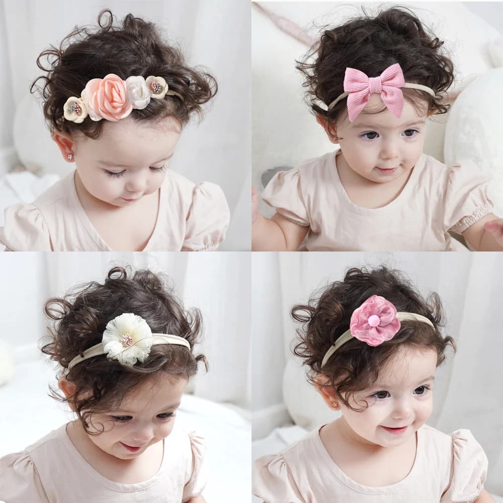 Bande de sauna en nylon élastique pour bébé, nœud en dentelle florale pour nouveau-né, bandes de che