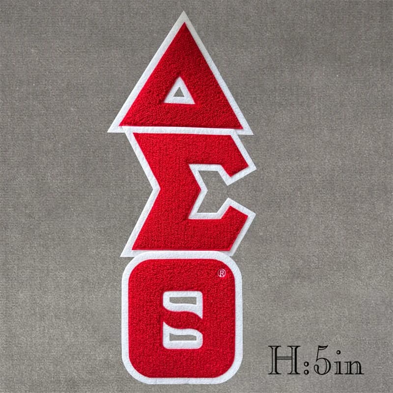 Patch thermocollant en chenille Delta Sigma Theta, lettres grecques, 5 pouces de hauteur, noir sur n