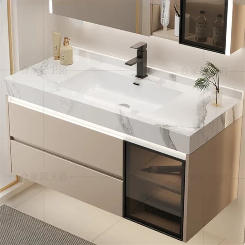 Rock panneau céramique intégré salle de bain armoire combinaison lavabo armoire main lavabo Gabinete