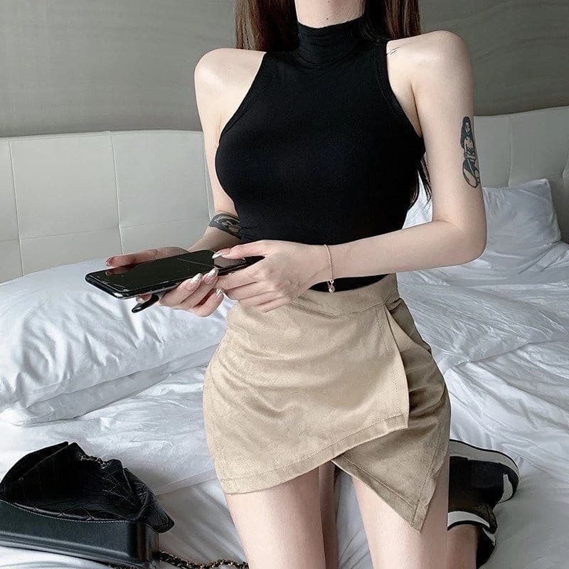 Débardeur Sexy solide licou haut court femmes été Camis col roulé Camisole mode décontracté Tube fem