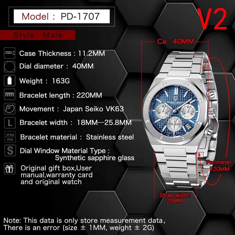 Pagani Design 2026 Nouveau Vk63 Montre Homme Tendance V2 Chronographe Quartz Luxe Saphir Acier Inoxy