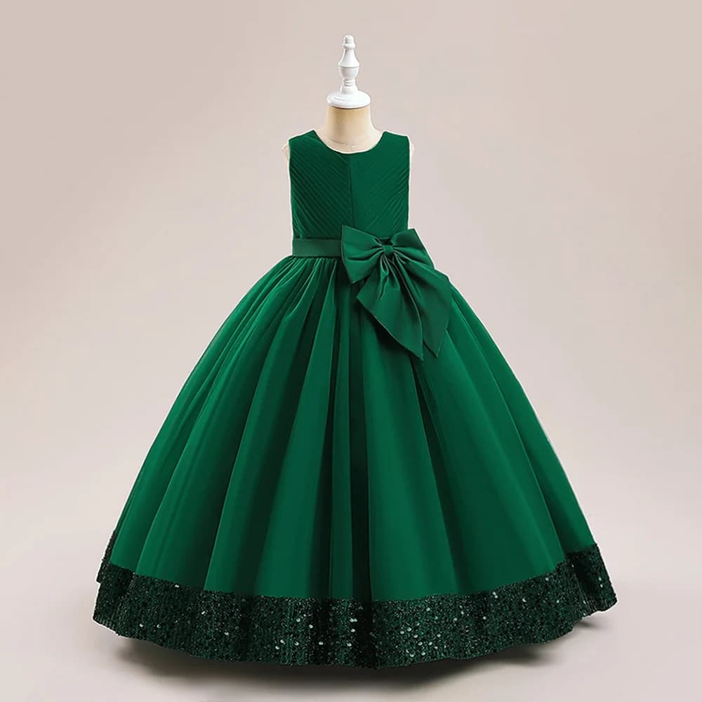 Robe princesse de demoiselle d'honneur à paillettes moelleuses pour filles, avec nœud élégant, rose,