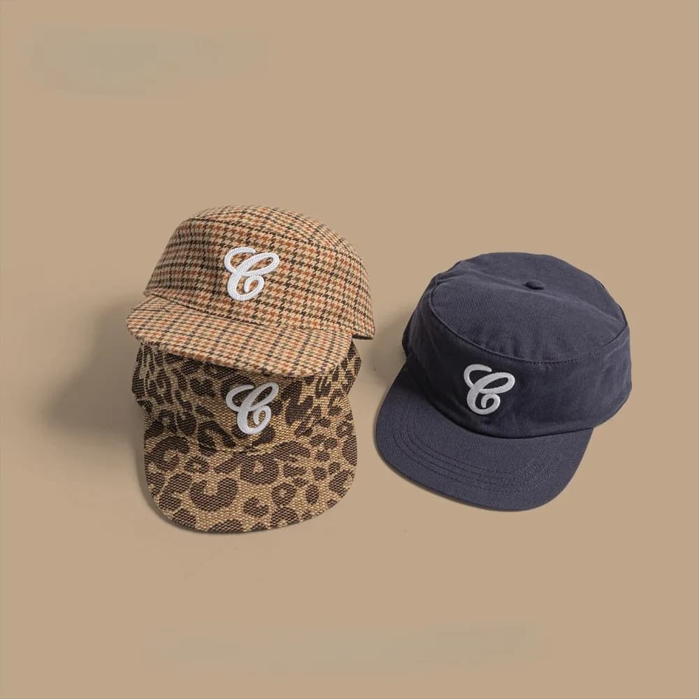 Casquette vintage à dessus plat, à carreaux, avec broderie de lettres, imprimé léopard, casquette de