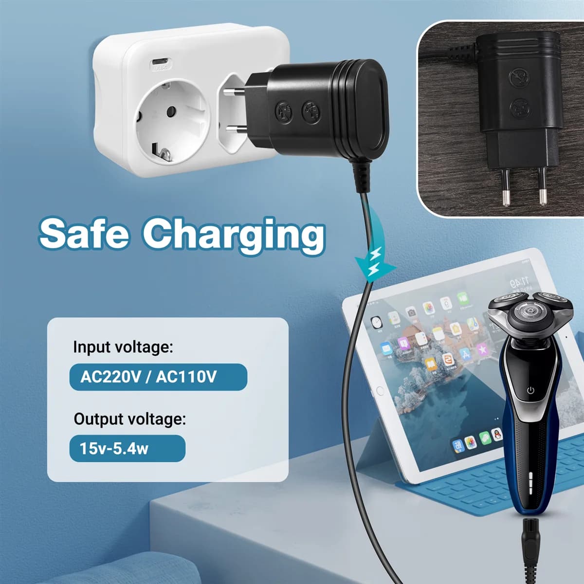 Chargeur adaptateur 15V pour rasoir Philips HQ8505, prise UE, 6070, 7310, 6090, 6071, 9020, 568