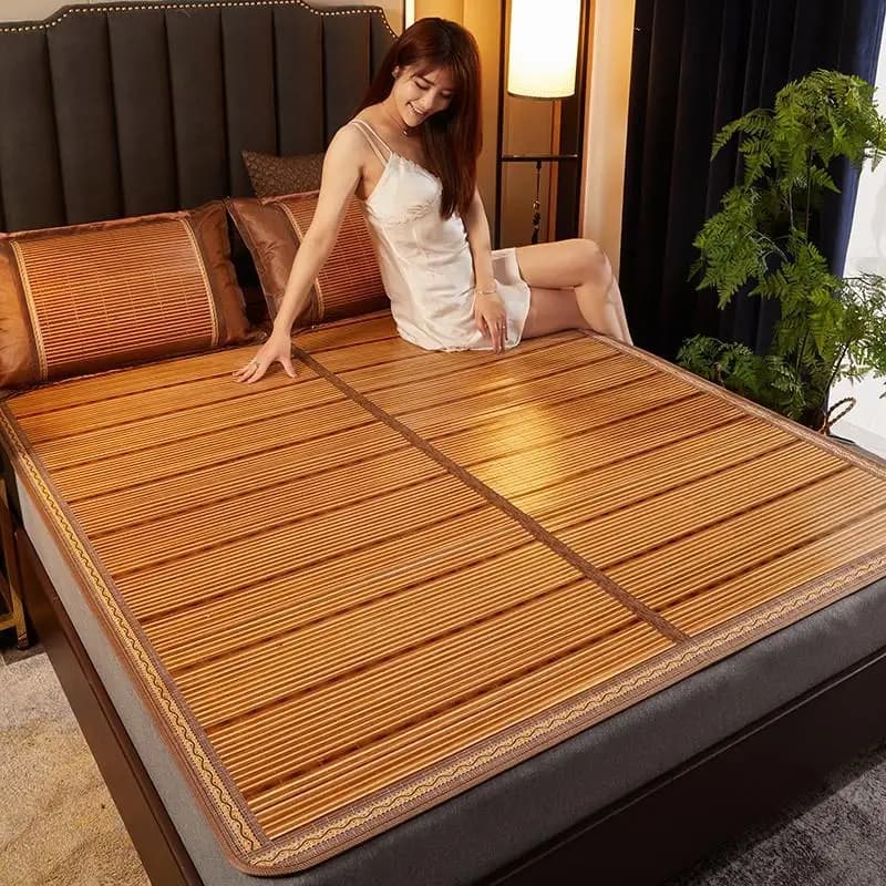 Tapis d'été en bambou, en paille réversible, double face, en rotin, à l'ancienne, lit simple, pliabl