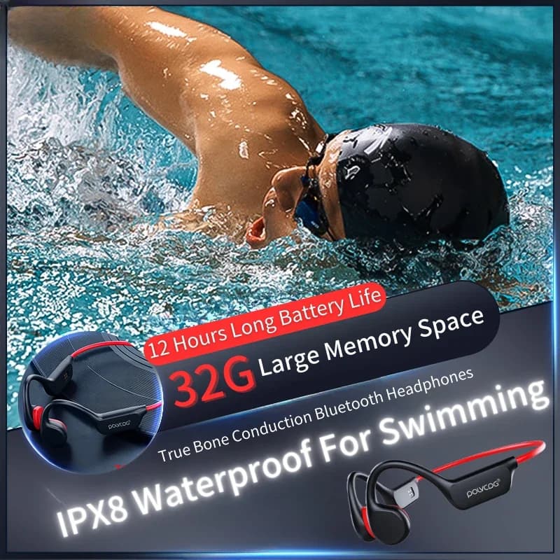 POLVCDG – casque à conduction osseuse X7 IPX8, 32 go de mémoire, Bluetooth 5.3, sans fil, avec micro