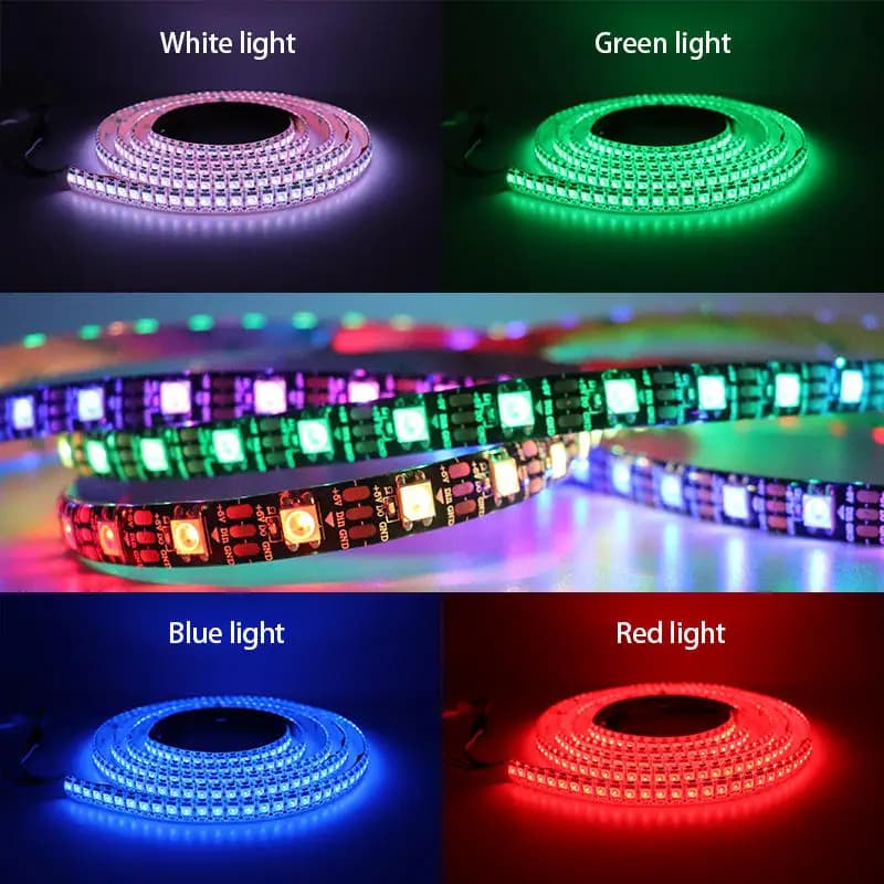 Bande lumineuse numérique adressable RGB, 1M, WS2812B, DC 5V, 0.3W/LED, 30/60/144, lampe, noir et bl