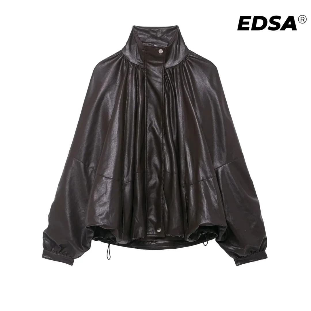EDSA femmes veste de bombardier en cuir PU manteau pour printemps automne femme côté fermeture éclai