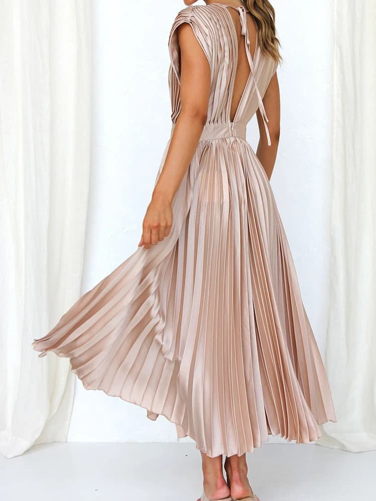 Robe de soirée sans bretelles et dos nu pour femme, vêtement de détente simple, couleur unie, manche