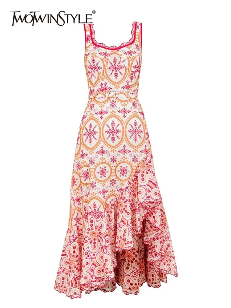 TWOTWurea-Robe brodée YLE pour femme, col carré, taille haute, dos nu, imprimé, mode féminine, nouve