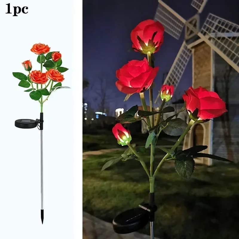 Lampe solaire LED en forme de rose artificielle pour jardin, idéale pour les fêtes estivales, mariag