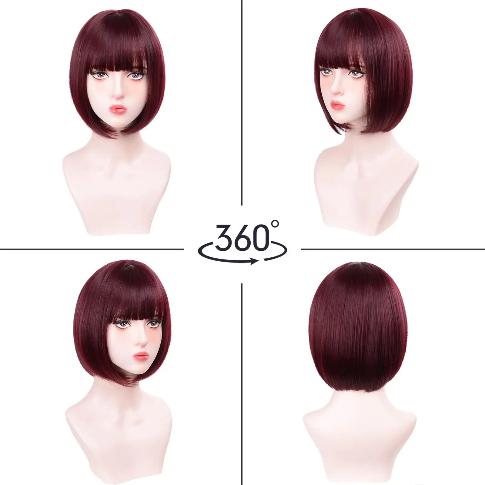 Perruque synthétique Bob rose cheveux courts et raides avec frange multicolore Halloween cosplay usa