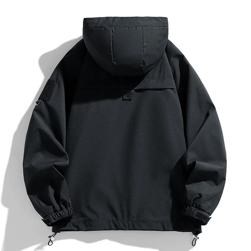 Coupe-vent hommes veste à capuche manteau à glissière Cargo imperméable noir Bomber Camping ample mi
