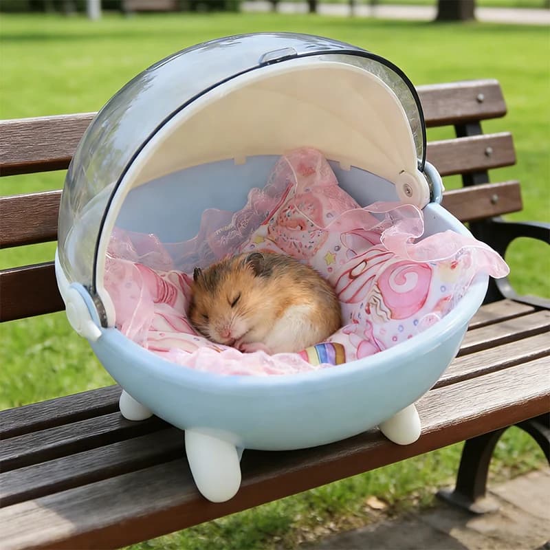 Boîte de rangement rotative bleue pour hamster, idéale pour le stockage de petits animaux, en plasti