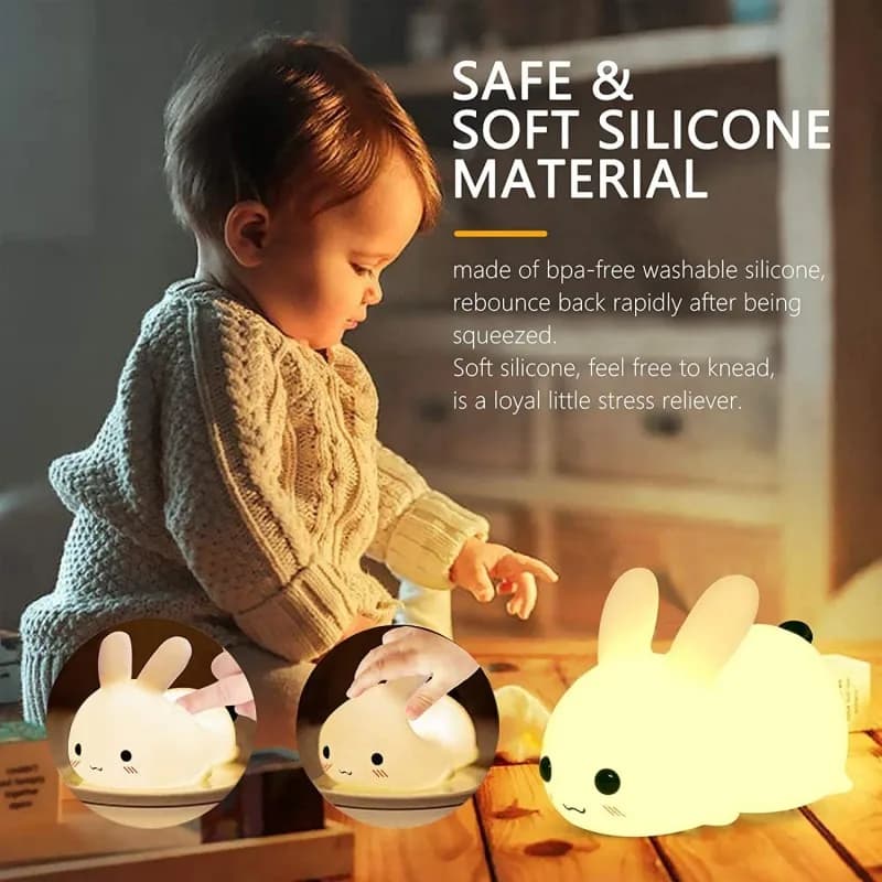 Lampe LED en Forme de Lapin en Silicone Rechargeable RVB pour Enfant, Veilleuse avec Télécommande, I