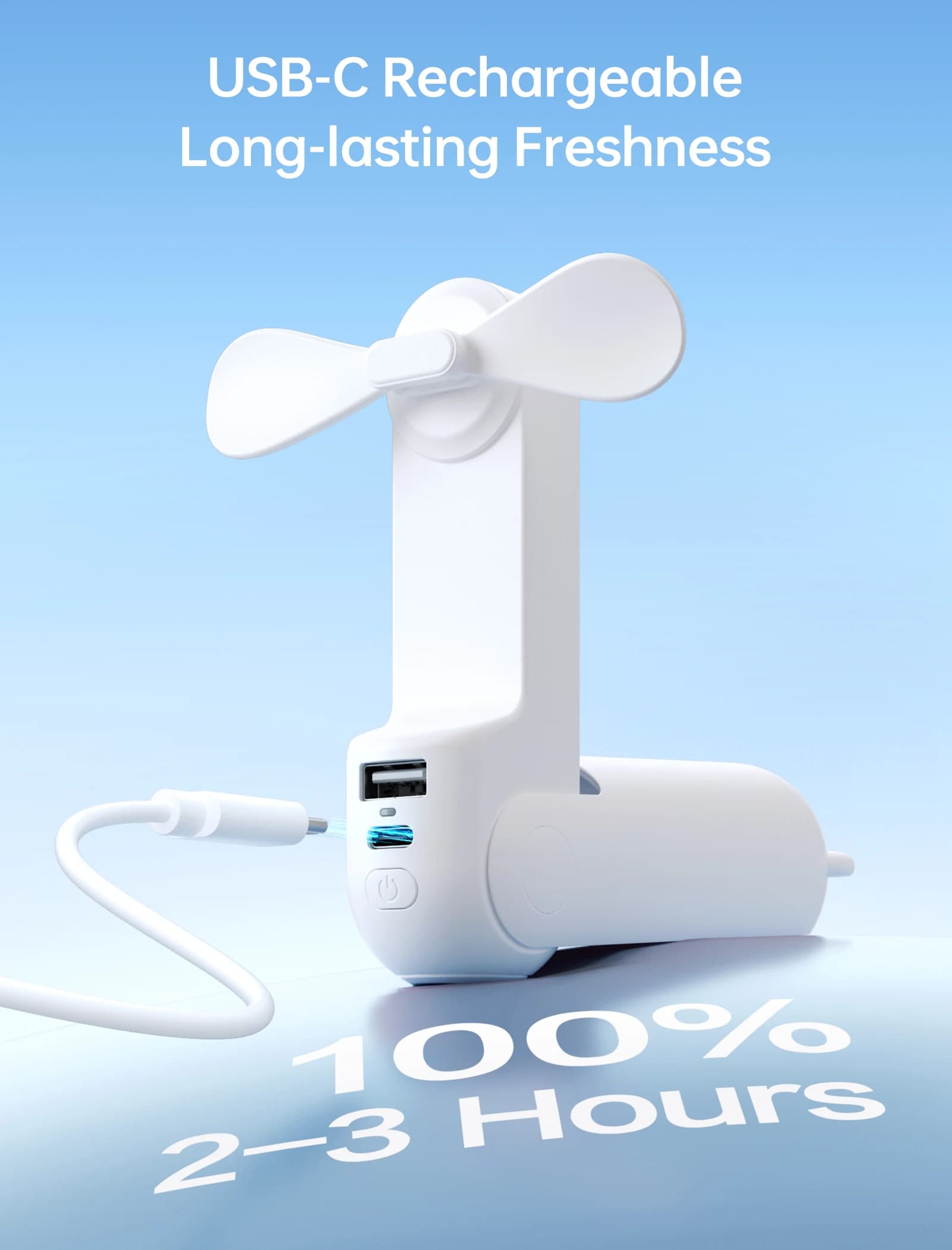 JISULIFE-Mini ventilateur portable 3 en 1 aste par USB, batterie externe, lampe de poche, 4500mAh