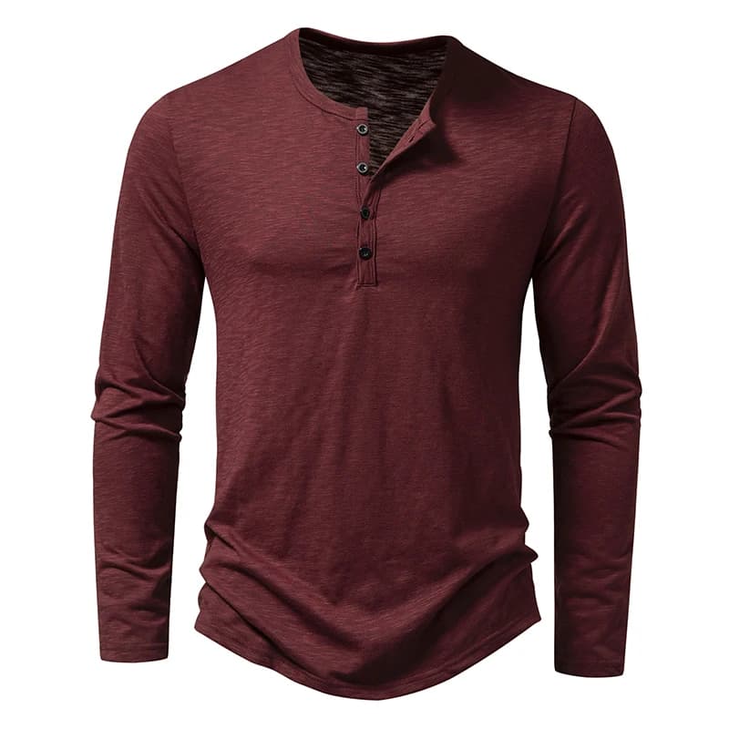 Nouveau hommes coton Henley t-shirt à manches longues T-Shirts basique décontracté bouton col respir