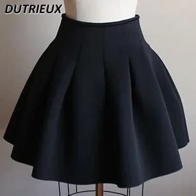 Jupe courte plissée de Style coréen, taille haute, Base Slim, pour femmes, jupe noire en coton pour 