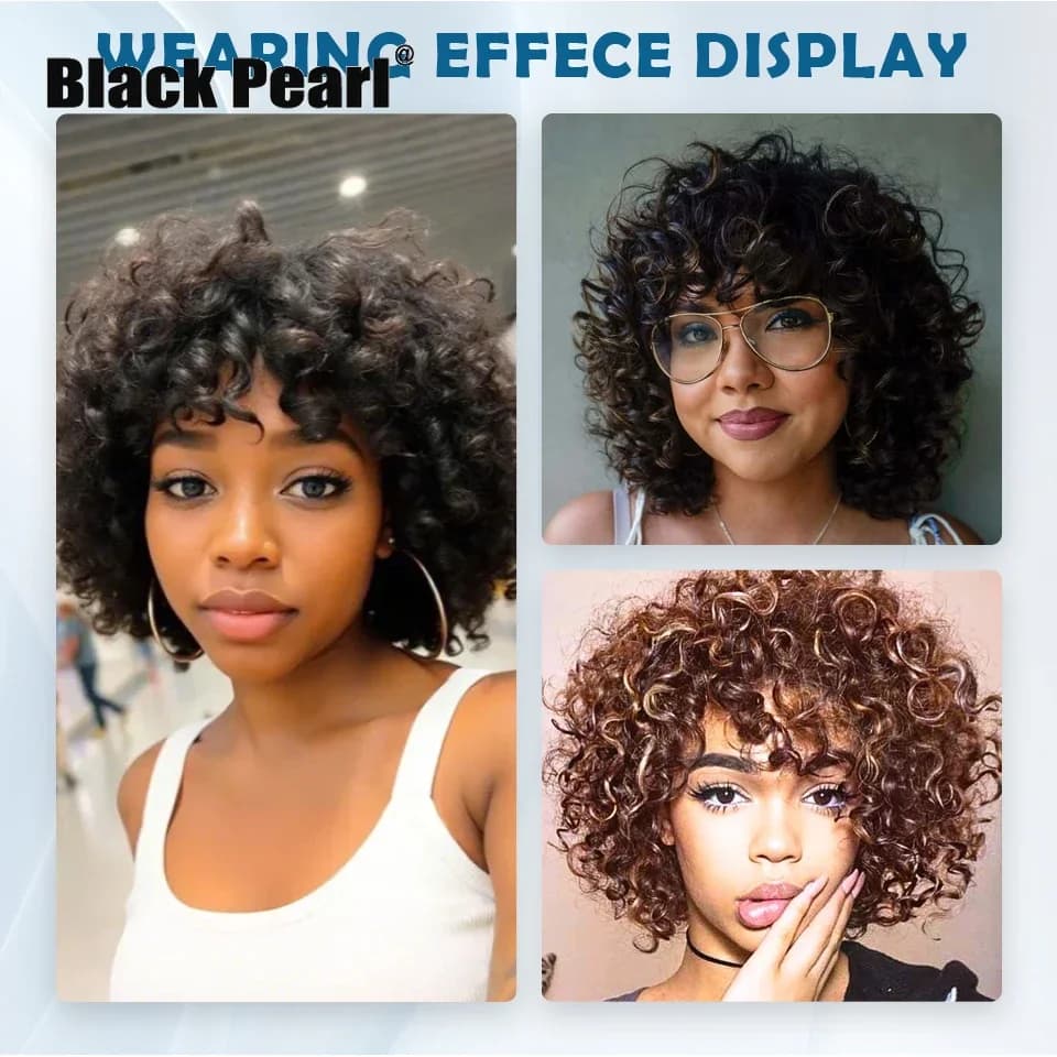 Perruque Afro brésilienne bouffante Pixie Bob 99J, cheveux 100% naturels, brun naturel, entièrement 