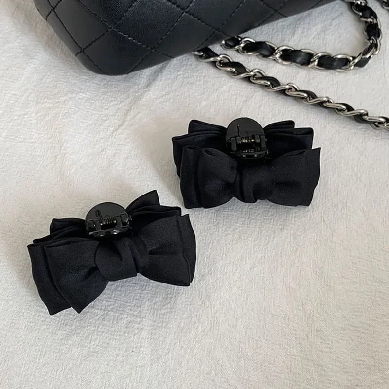 Pince à cheveux avec nœud noir pour femmes et filles, pince latérale pour la front, princesse, petit