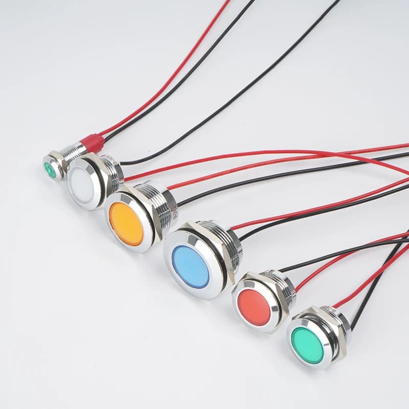 Indicateur métallique LED avec fil 3v 5v 12V 24V 220V, voyant d'avertissement, rouge, bleu, jaune, v