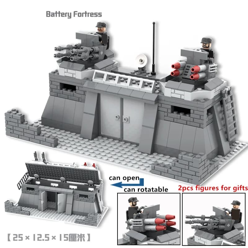 Batterie de construction militaire : Scène de guerre, base, tours de garde, figurines de soldats, ar