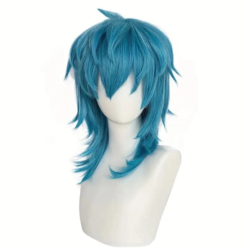 Coiffure cosplay Salic bleue droite mi-longue artificielle avec frange - résistante à la chaleur, sy