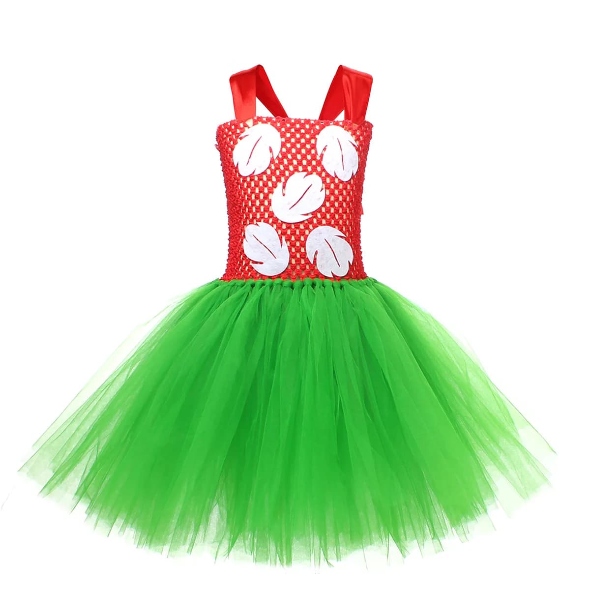 Costume d'Halloween pour filles, robe de fête hawaïenne à fleurs rouges et vertes avec couronne, ten