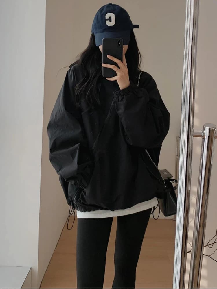Vestes monochromes à capuche pour femmes, fermeture éclair simple, poches de loisirs, style japonais