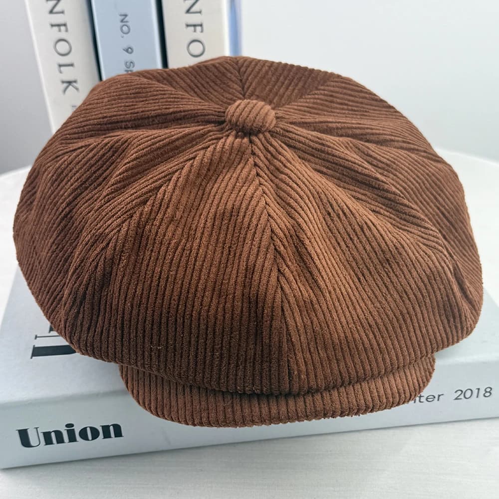 Casquettes d'hiver rétro pour hommes, chapeau de journal en velours côtelé, casquette plate pour hom