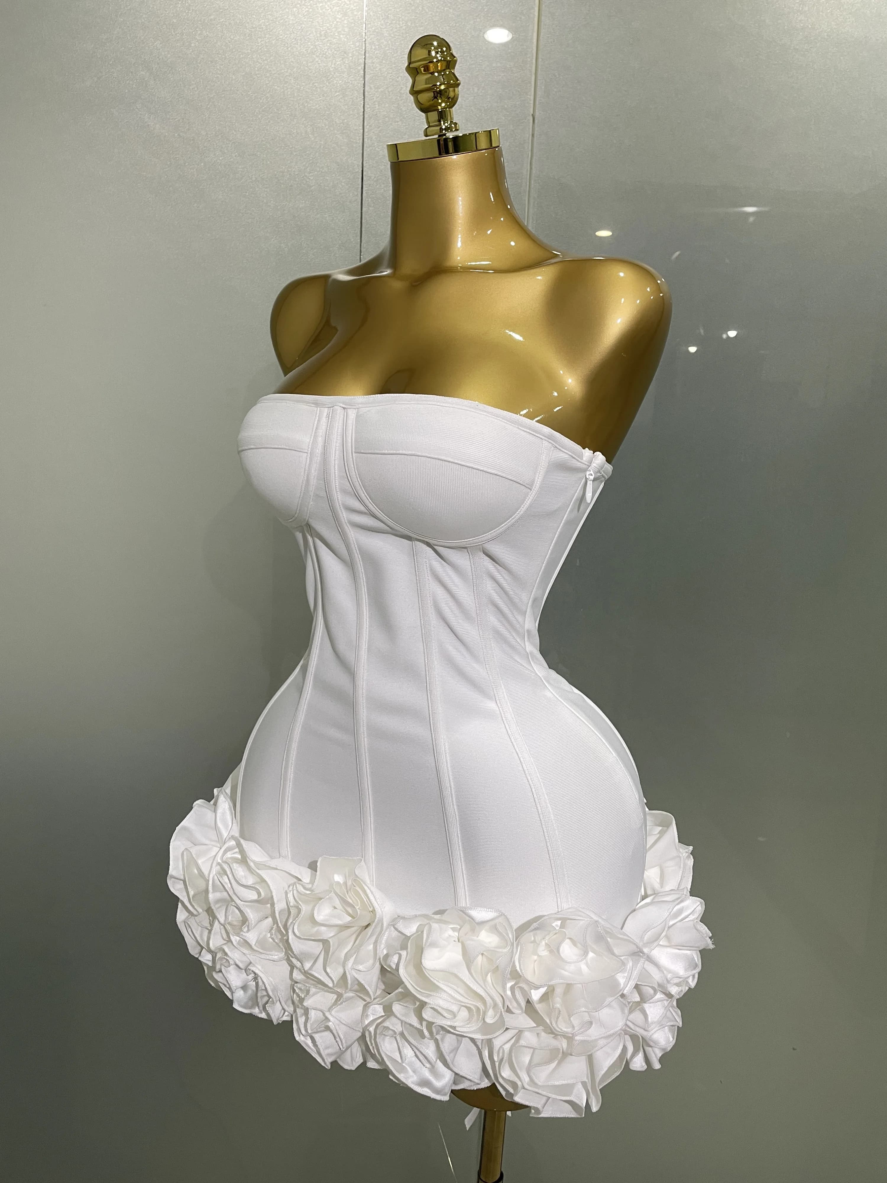 Robe de soirée à bandes pour femmes, sans bretelles, moulante, fleurs, Mini célébrité, Sexy, robes d