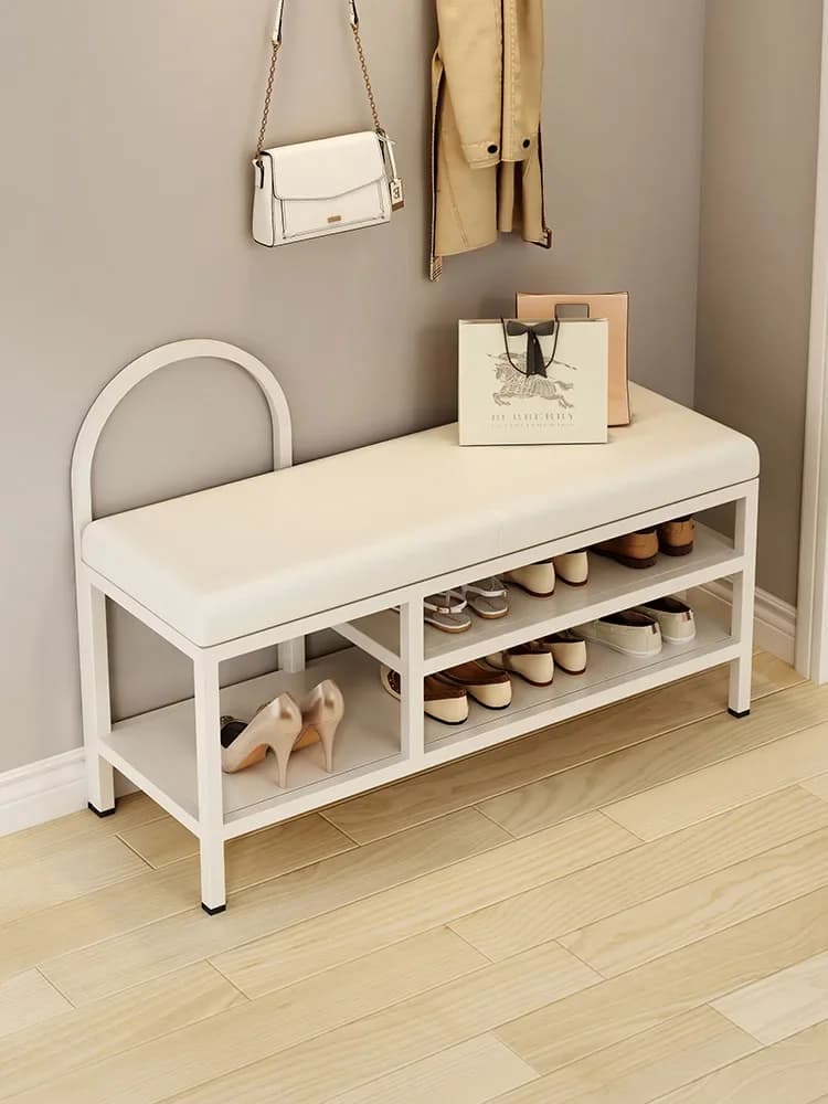 Tabouret à langer pour chaussures de maison de style crème, tabouret long intégré à l'entrée, entrée