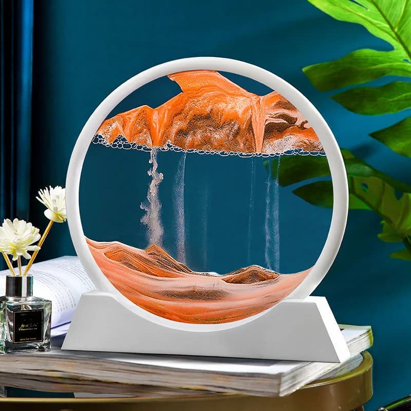Tableau d'art de sable mobile 3D de 12 pouces, verre rond, paysage de sable océan, sablier, artisana