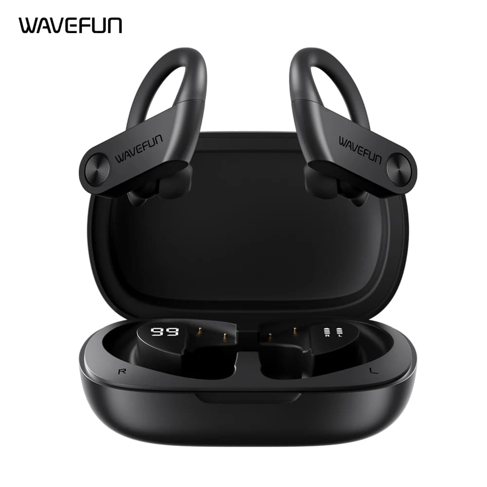 Wavefun-Écouteurs Bluetooth XBuds 5 avec crochet d'oreille, étui de charge 2000mAh, fonction de banq