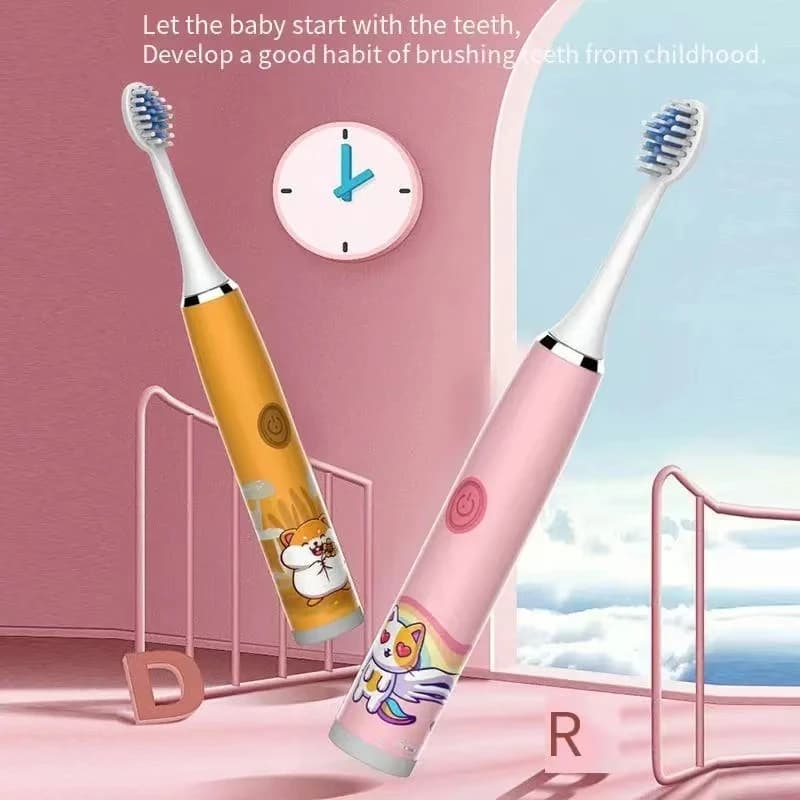 Brosse à dents électrique sonique pour enfants, dessin animé coloré, Rechargeable, fourrure douce, a