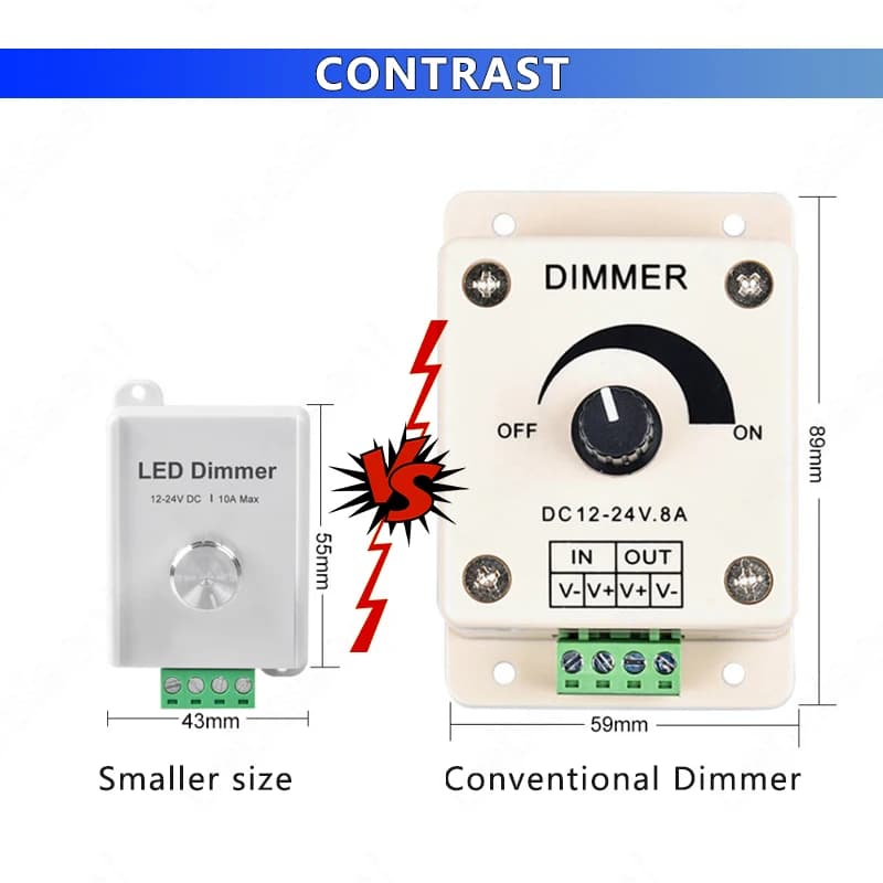 Nouveau Mini bouton LED variateur DC 12V 24V 10A 1 canal contrôleur d'éclairage rotatif en métal pou