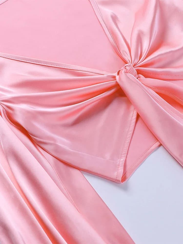 Tenue d'été élégante pour femme, manches longues, bretelles, cravates, ensembles courts, sexy, rose,