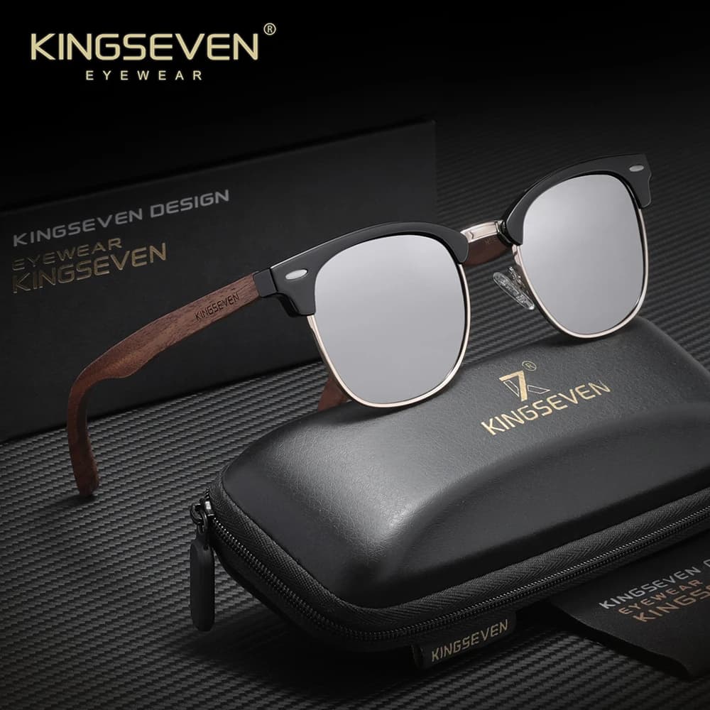KINGSEVEN – lunettes de soleil rétro en noyer pour hommes et femmes, polarisées, faites à la main, P