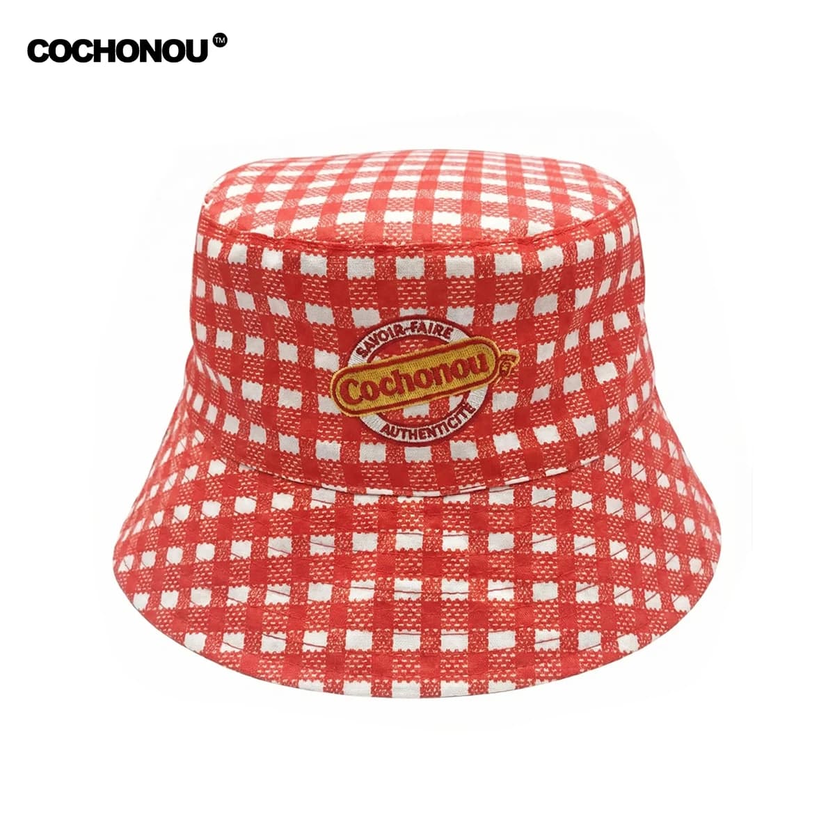 Nouveau COCHONOU chapeau seau avec Logo brodé, Polyester à carreaux rouge, chapeau de soleil d'extér