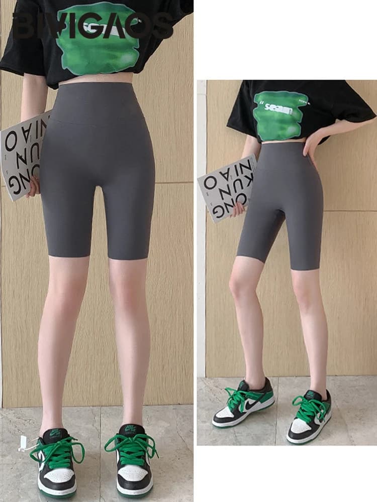 BIVIIncome OS-Short de Cyclisme Taille Haute pour Femme, Slim, Longueur Genou, Biker, Yoga Sports, L