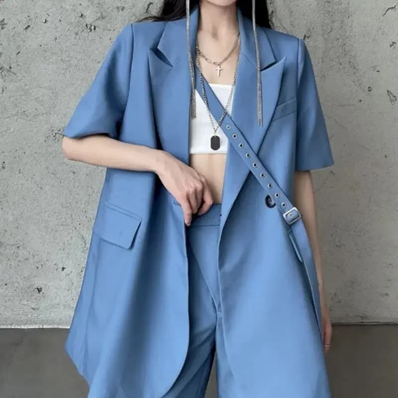 Costumes de blazer à manches courtes pour femmes, ensemble de shorts fins, veste trempée, short déco