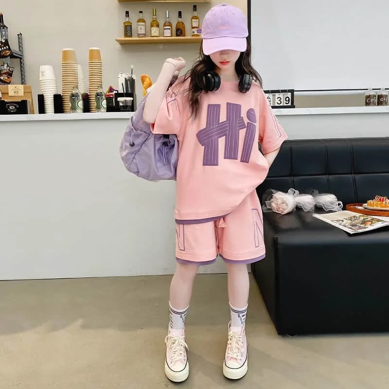 Ensembles de t-shirts pour filles, nouvelle collection été, hauts à manches courtes + shorts, 2 pièc
