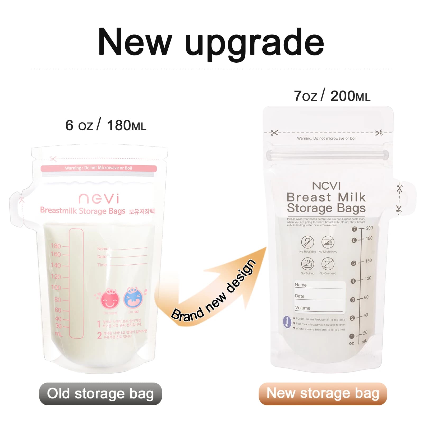 Sacs de conservation du lait maternel NCVI, sacs de congélation du lait de 200 ml pour l'allaitement