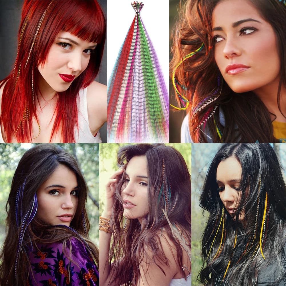 LISI GIRL Extensions de cheveux synthétiques en plumes colorées 16 pouces 10 pièces/pack bleu violet