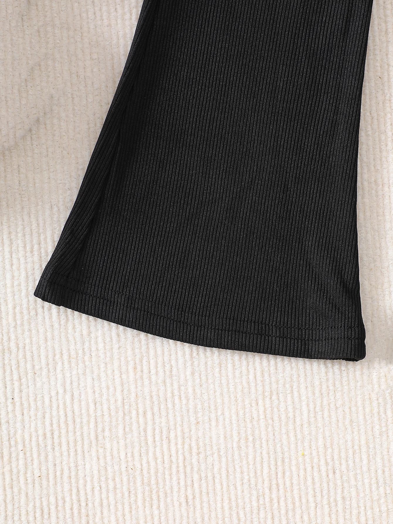 Pantalon évasé pour filles avec dentelle, 3-10 ans, en tissu côtelé confortable, printemps-automne, 