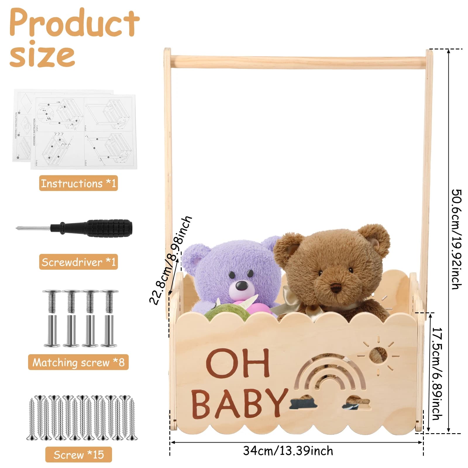 Caisse de douche en bois pour bébé, placard, panier de douche pour bébé avec poignée, panier cadeau 
