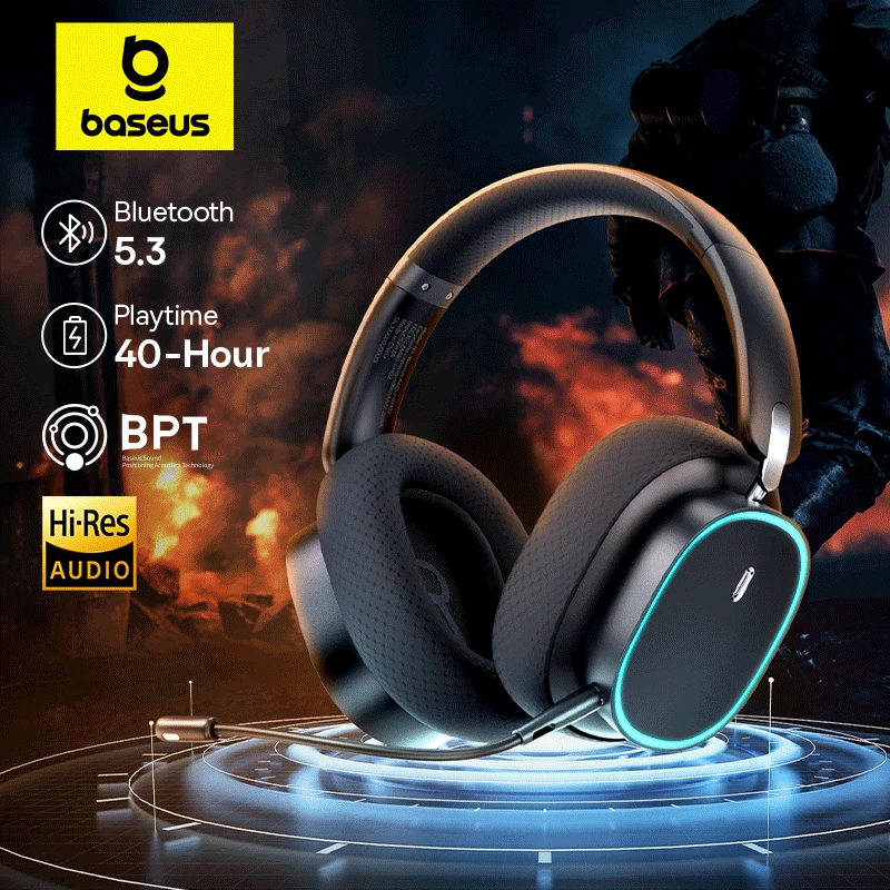 Baseus GH02 casque sans fil de jeu avec micro casque supra-auriculaire Bluetooth 5.3 40mm pilote 2.4