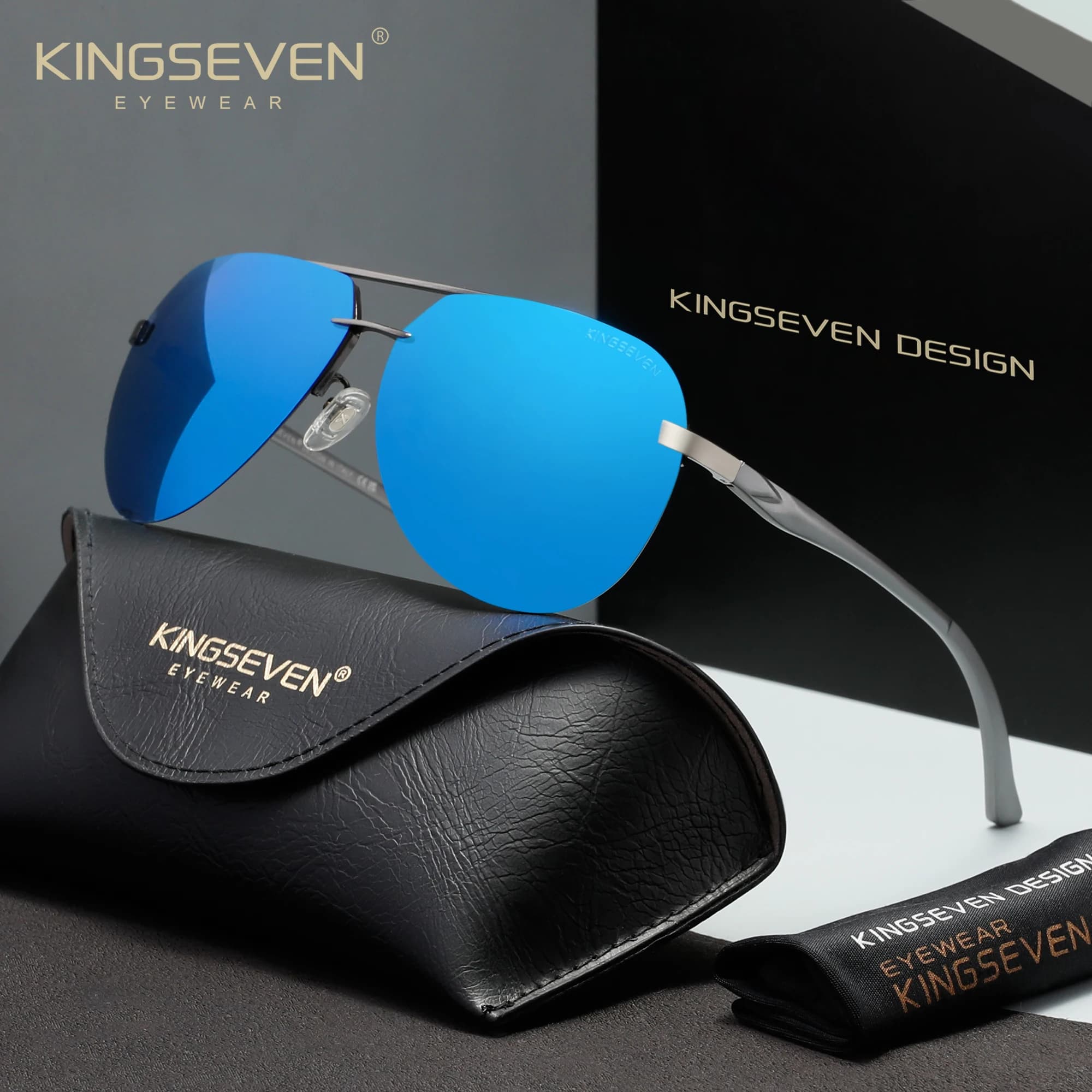 KINGSEVEN Lunettes de soleil aviateur sans monture pour hommes et femmes, classiques, polarisées UV4