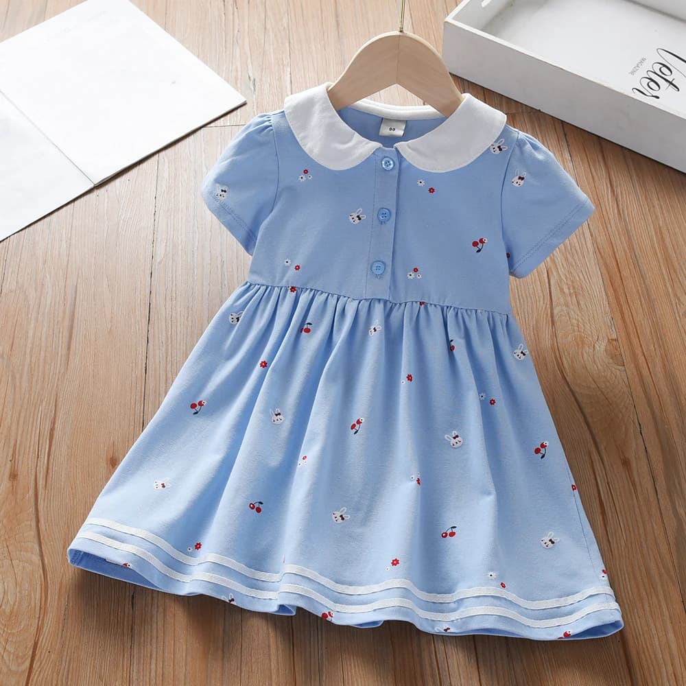 Robe d'été pour bébés filles de 2 à 6 ans, vêtements en coton à manches courtes et col rabattu